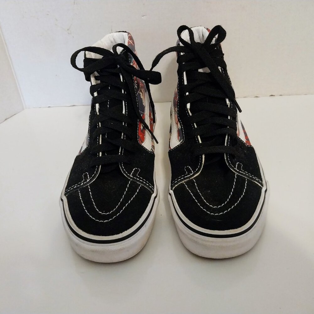 VANS OFF THE WALL BLACK SUEDE/FLOWER CANVAS HIGH TOPS M-7 W-8.5 - Picture 5 of 11